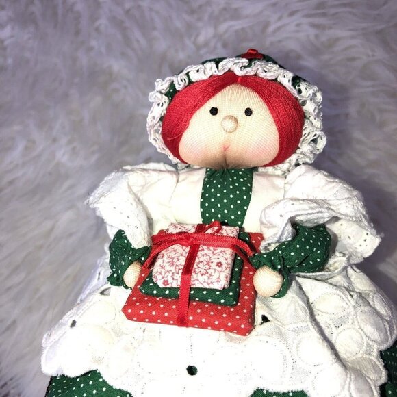 Vintage MRS CLAUS Handmade Christmas Doll Embroidered Dress Padded Self Stand - Picture 2 of 10